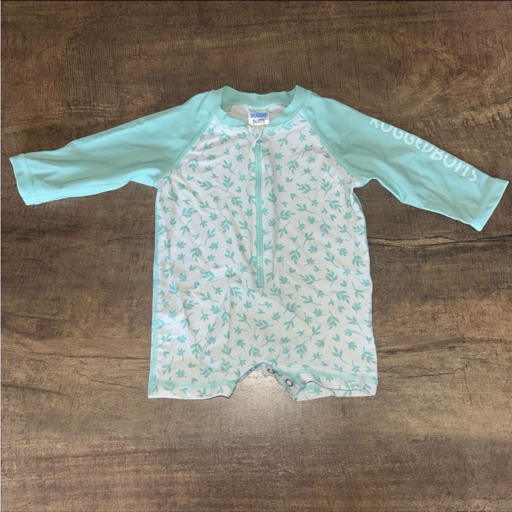 RuggedButts Boys Mint Floral Long Sleeve Swimsuit (6-12m)